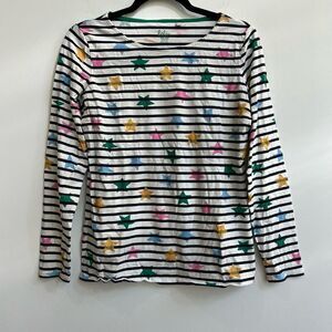 Boden 100% Cotton Striped Multicolored Stars Long Sleeve Tee - 8